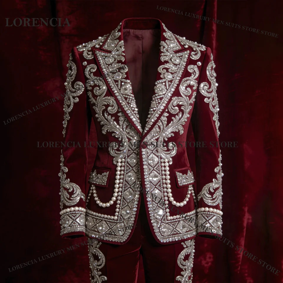 Elegant Customized Men Diamond Suits Wedding Tuxedos Glitter Handsome Slim Ropa hombre 2 Pieces Sets Groom Male Blazers 261019