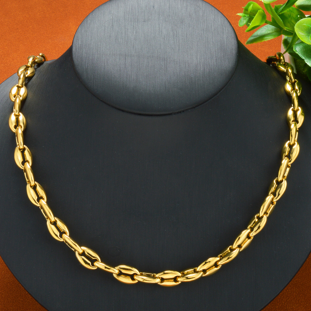 Ins-style European American women's stainless steel necklace, personalized hip-hop style coffee bean chain jewelry for men and women, wholesale
