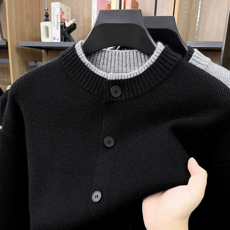 New Autumn Cardigan Knitted Advanced O-Neck Button Sweater Soft Comfortable Solid Color Long Slve Top Versatile Men's Clothing M261016