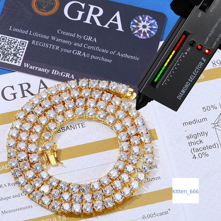 GRA Certificate VVS Moissanite Chain Necklace Gold Plated Bling Iced Out Pass Diamond Tester Hip Hop Brass Daily Jewelry