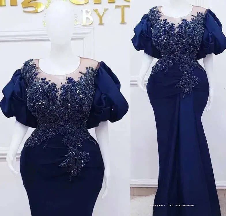 2026 Plus Size Arabic Aso Ebi Royal Blue Mermaid Prom Dresses Lace Beaded Crystals Evening Formal Party Second Reception Birthday Engagement Gowns D