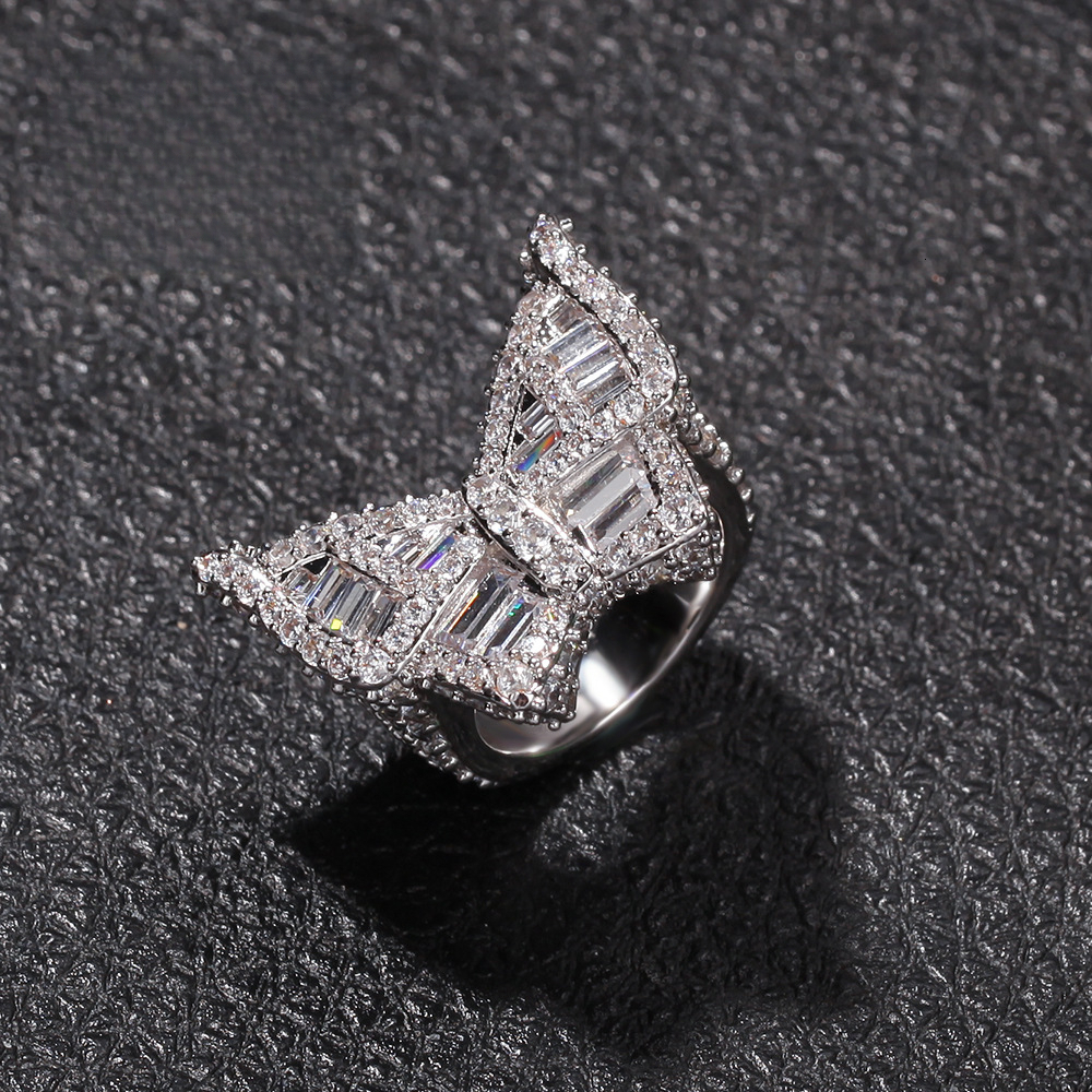 New Style Luxury Iced Out D VVS Diamond 3D Large moissanite Butterfly Hip-Hop Fashion Trendy Men's Ring Wish Hot Sale Luxury Iced