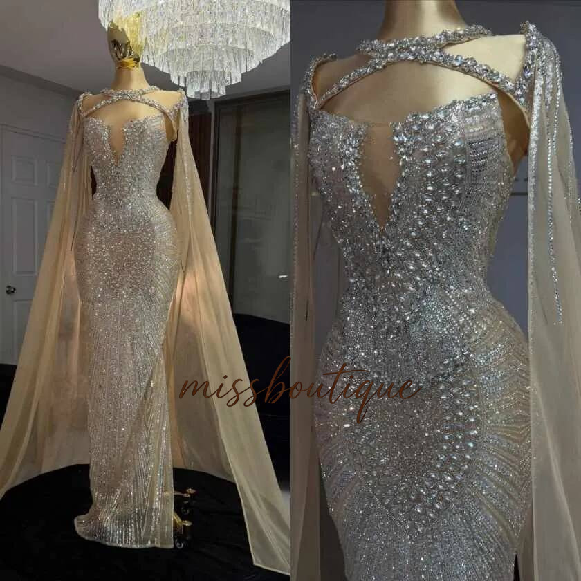Rhinestones Mermaid Evening Dress Customized Dubai Luxury Birthday Party Club Prom Gowns Formal Occasion Dresses Q017
