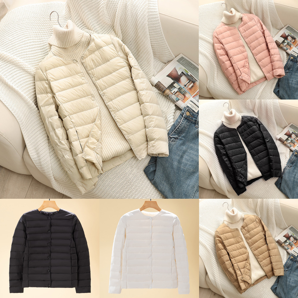 Lightweight down jacket for women, short style, 2026 autumn/winter new collection, V-neck, round neck, long sleeves, white duck down, lightweight, p