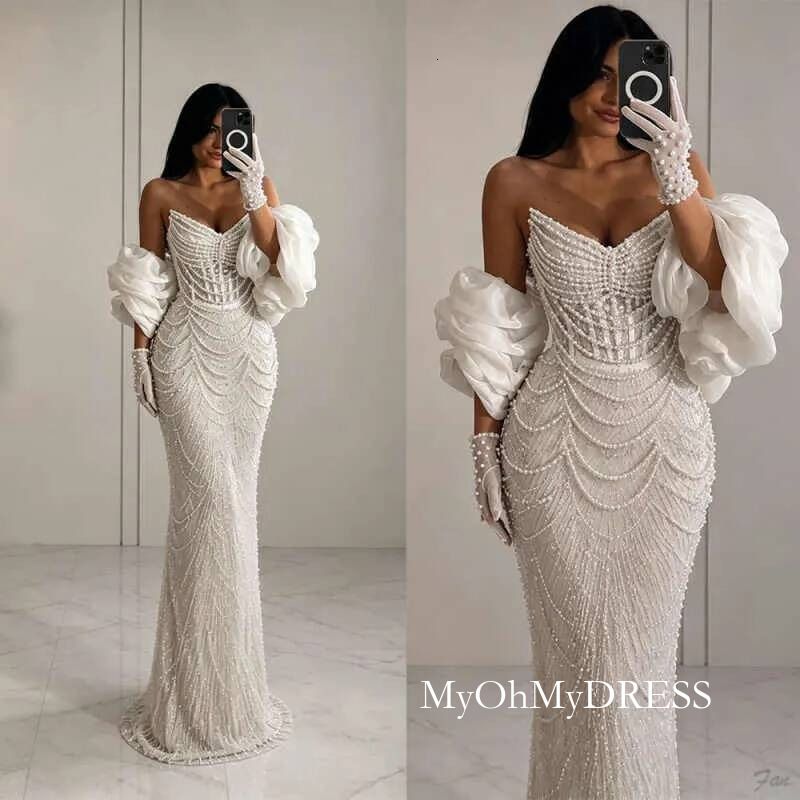 Customized Mermaid Wedding Dresses Sexy Pearls Beads Sweetheart Backless Bridal Gowns Formal Bride Dress Y016