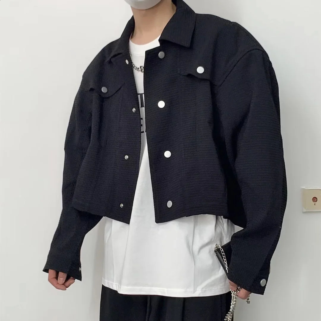 Trendy Fashionable Casual Short Jacket for Men Vintage Lapel Outwear Korean Crop Coats All-match Male Long Sleeve Streetwear 261014