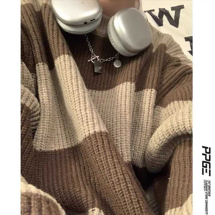 Men Lazy Retro Striped Sweater Sweater New Coat Trendy Brand Sense Line Clothes M261016