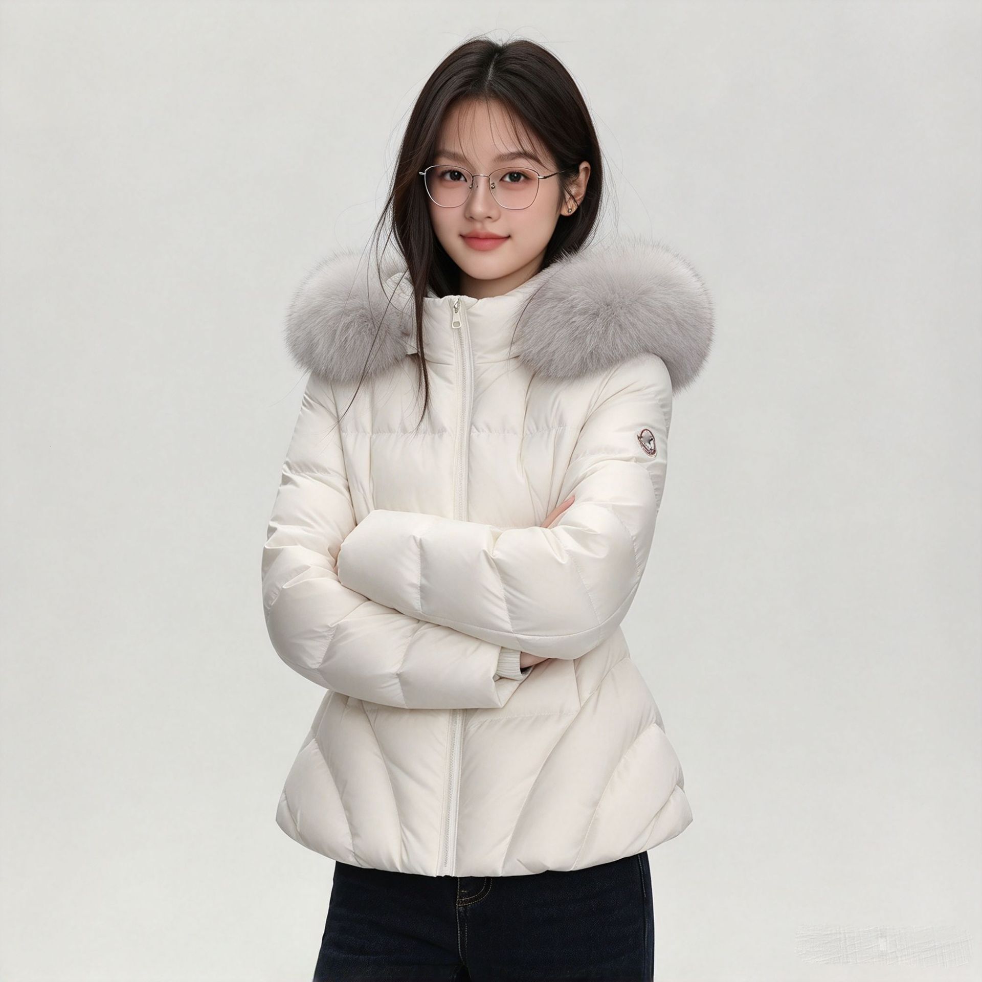 Stylish 90 Percent White Duck Down Short Jacket Women Oversized Hooded Waist Cinching Slimming Thick Warm Puffer Coat Windproof Outerwear For Daily