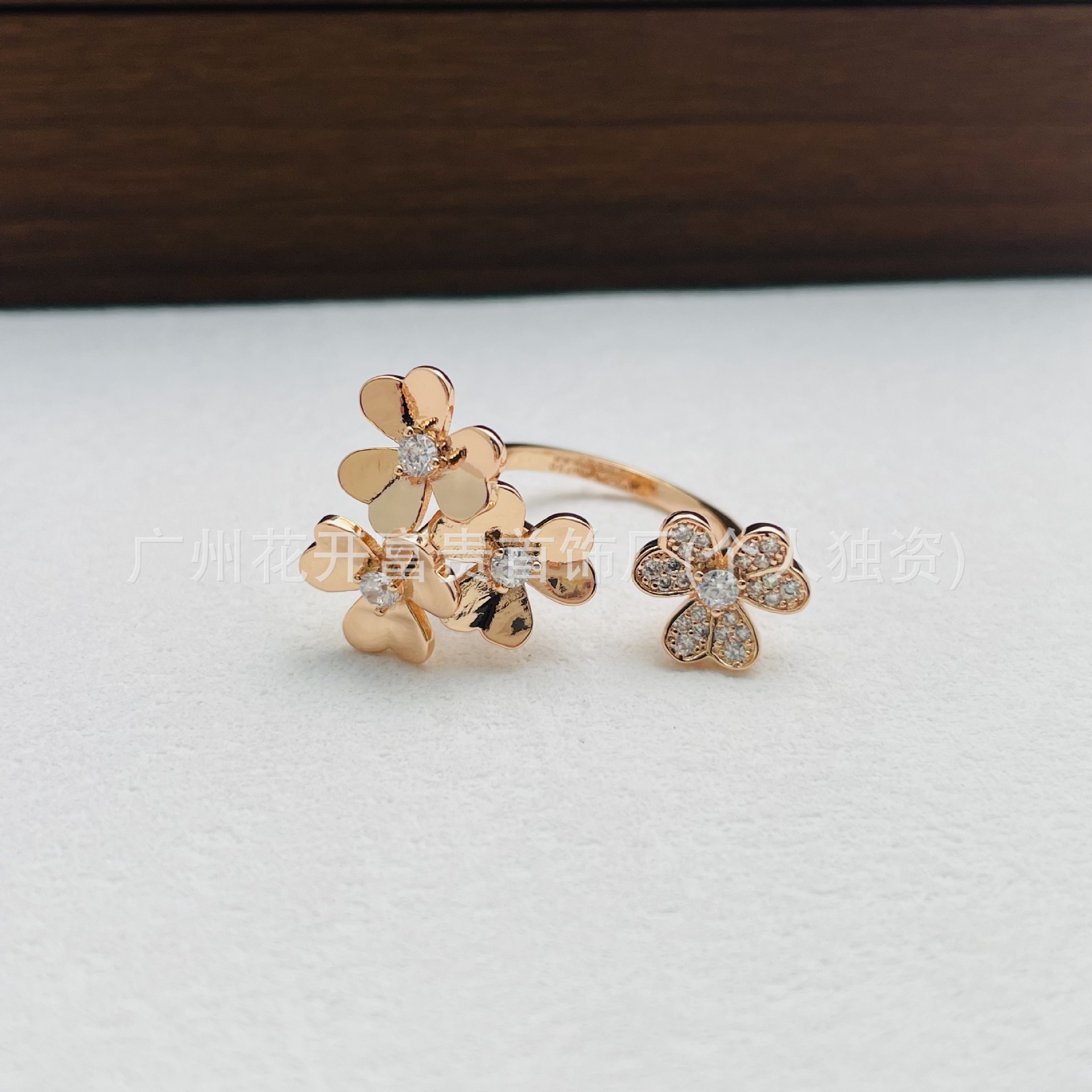 Designer Jewelry vanly cliff rings Full-Diamond Butterfly Ring Popular Double-Petal Open Ring