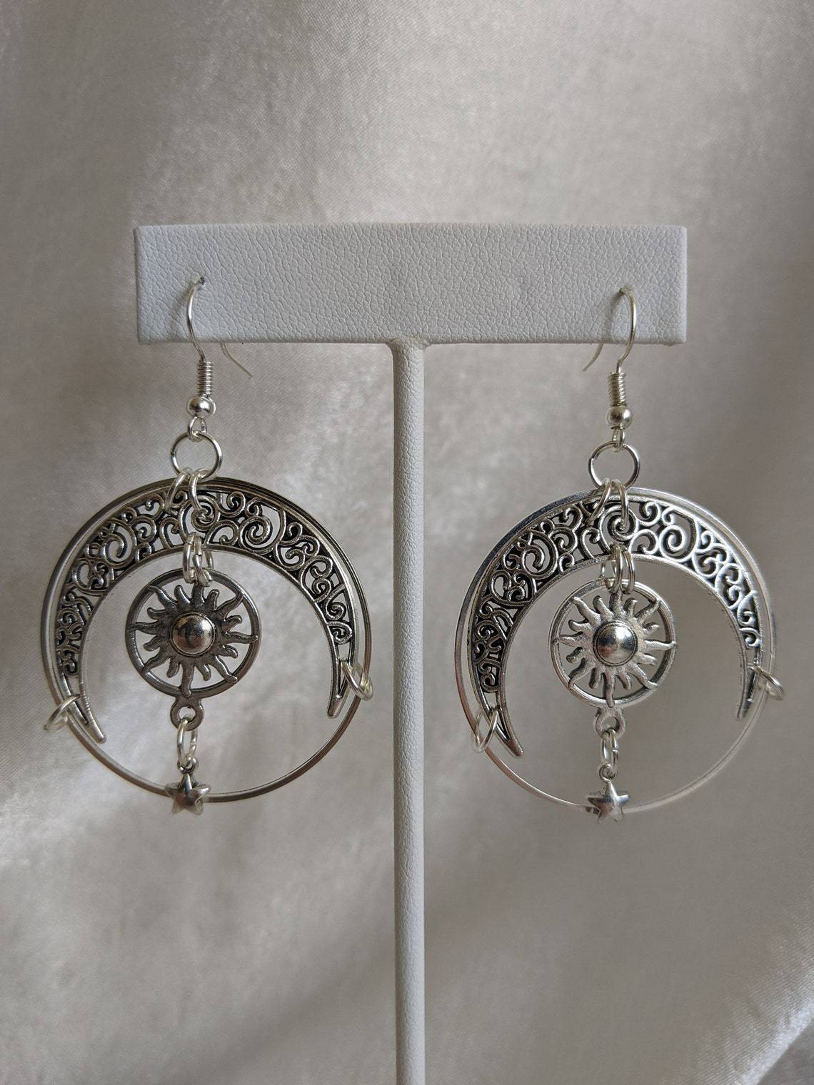 Luxury Elegant Dainty Jewelry Luxury Brand Designer Jewelry Foreign Trade New Model Sun, Moon, And Stars Tibetan Silver Drop Earrings, Direct Sales