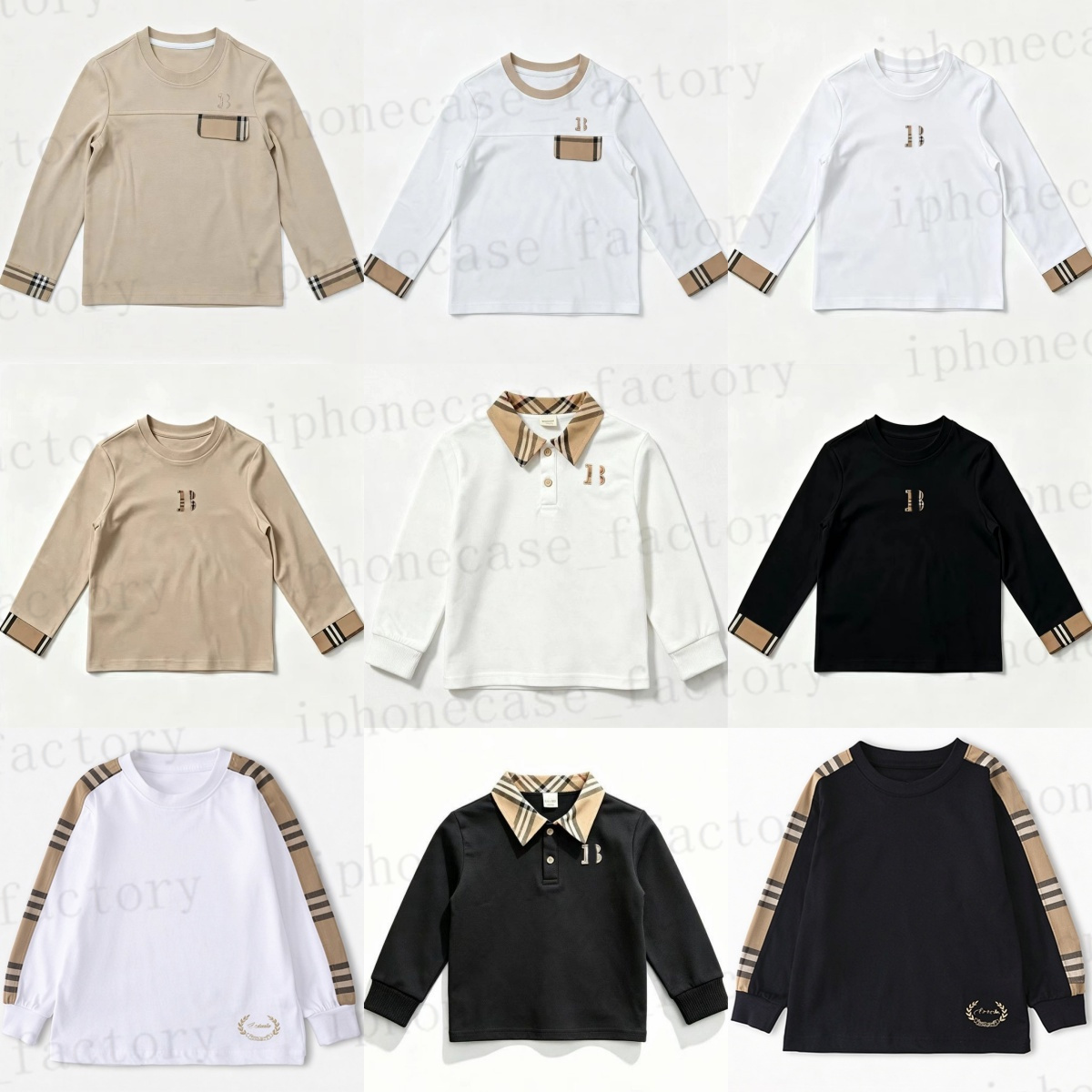 New Fashion Children's Long Sleeve Checkered Collar Polo Shirt Spring and Autumn B Letter Brand Cotton Casual Long Sleeve T-shirt Sports Boys a