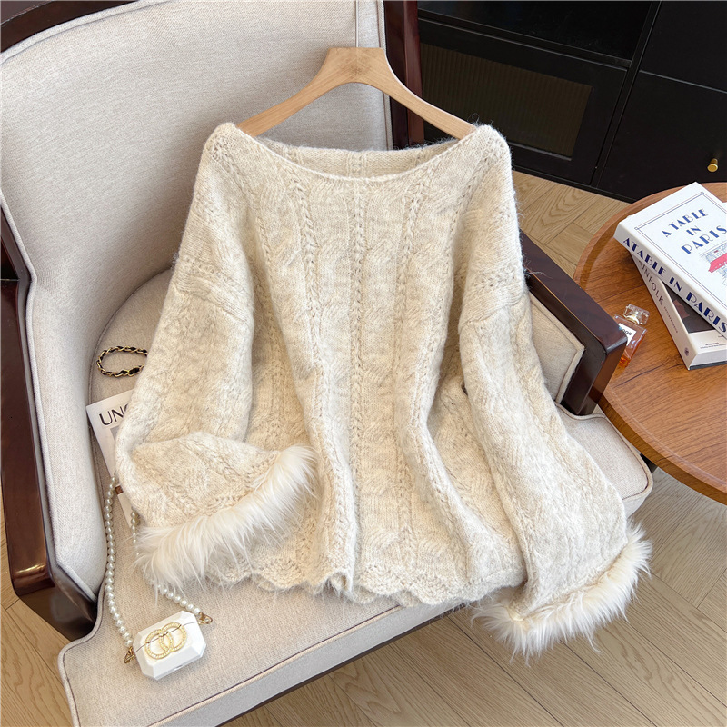 Soft And Fluffy Mohair Pullover Sweater Coat Autumn Winter Plus Size Women's Clothing Lazy Style Knitted Top With Bell Sleeves MAKOUFEI