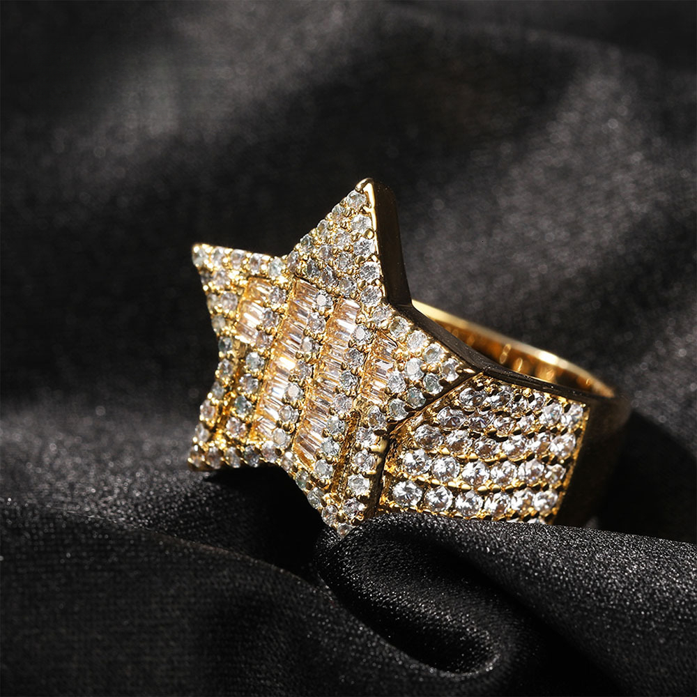 Ancient Out D VVS Diamond Style Jewelry New Mixed moissanite Cool Trendy Men's Hip-Hop T Luxury Iced Square Stone Pentagram Ring Luxury Iced