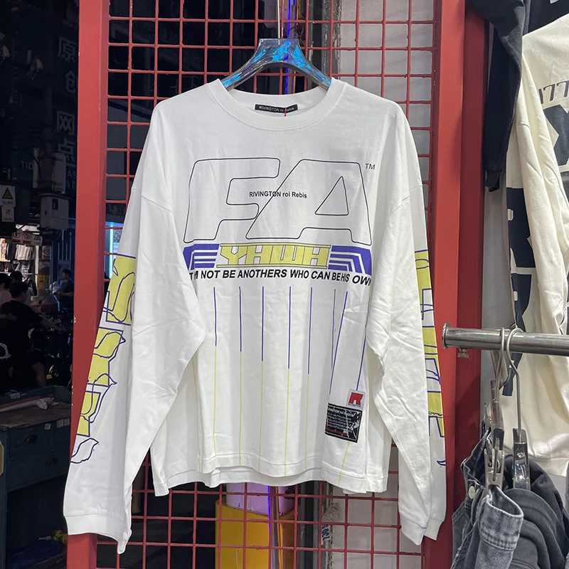 High Quality 100% Cotton Vintage White RRR123 Long Sleeved T Shirt Men Women Classic Letters Graffiti RRR-123 T-Shirt Tops T261019