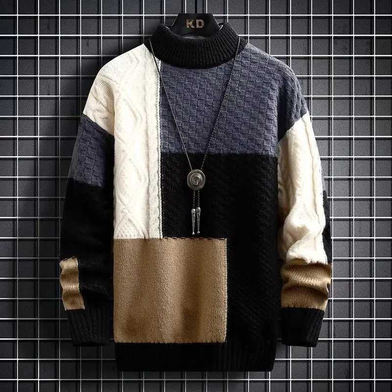 Spring Sweater Loose Thermal Trendy Thick Strtwear Men Winter Sweater korean fashion Retro Stripe Sweaters Men's Loose Pullov M261016