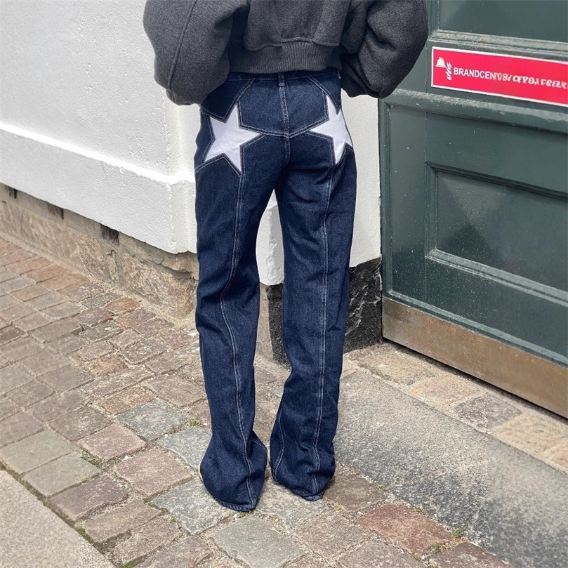Womens Y2K Vintage Jeans Aesthetic Star Pattern Print Loose Straight Leg Denim Long Pants Casual Low Waist Trousers 261019