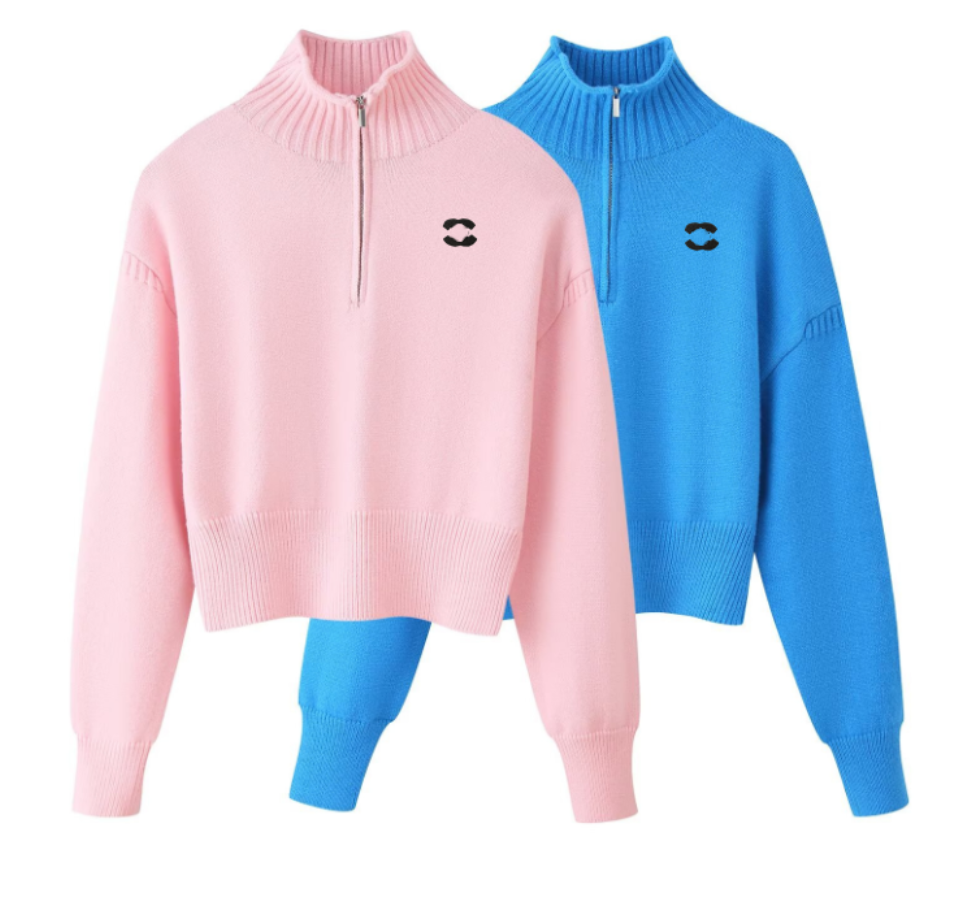 Designer Women Sweater Long sleeved sweater with standup collar and half zipper Women fashion turn logo letter Pullover Winter Embroidery Sweater