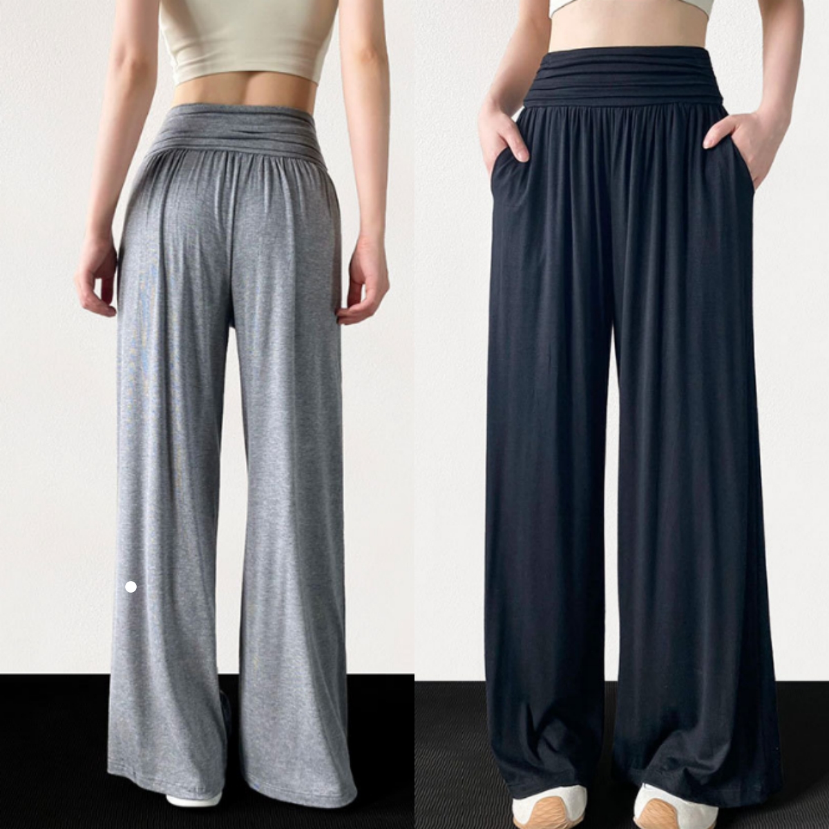 L6703 Pantalon de sport noir pour femmes, pantalon à jambes larges de Style athlétique et décontracté, vêtement d'extérieur en soie glacée, drapé