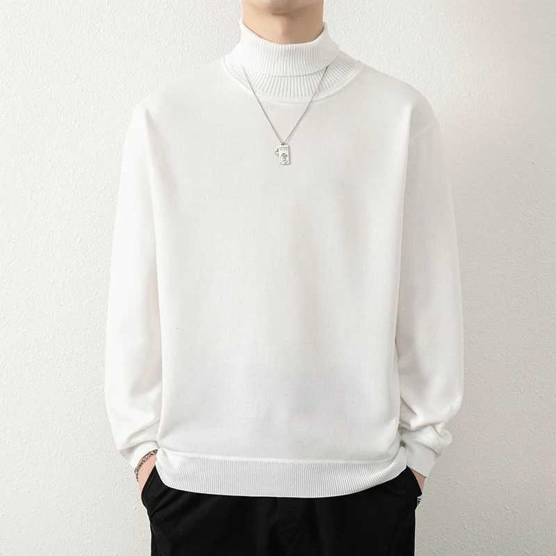 Warm Sweater Thick Mens Winter Knitwear Man Classic Solid Bottom Shirts Men's Pullover White Beige Korean Flced Clothes M261016