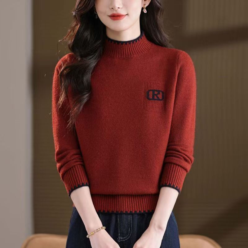 New Women S Clothing Casual Loose Mock Neck Lette R Sweaters Autumn Winter New Fashion All Match Wool Knit Pullover Lady Elegant Top Luxury