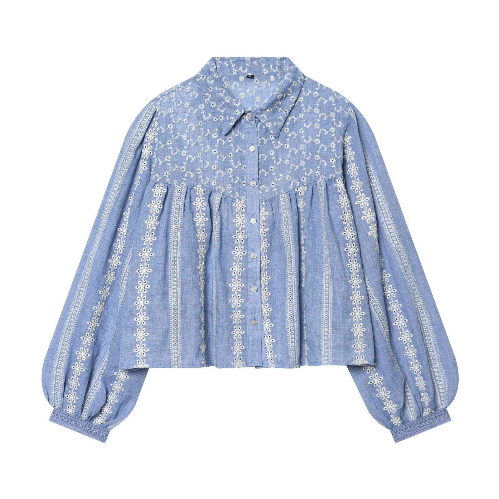 Women 2026 Summer New Unique Design Vintage Hollow Out Embroidered Romantic Blouse Casual Elegant Loose Ladies Shirt Tops >