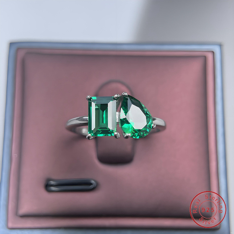 Solid 100% 925 Sterling Silver Waterproof Delicate Wedding Rings Simple Fine Jewelry Pear&Emerald Green High Carbon Diamond Party Eternity Women Ope