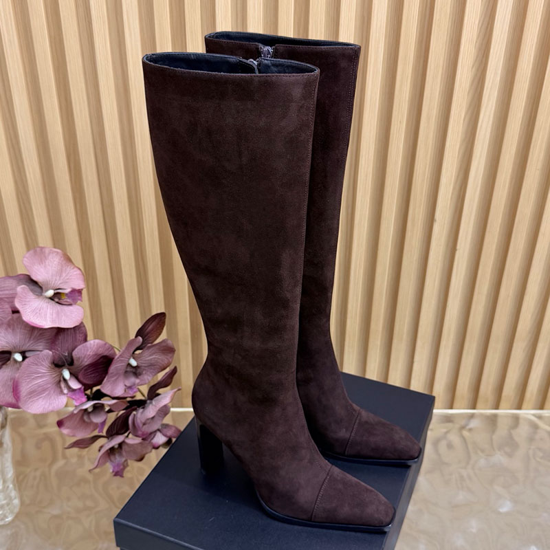 Designer Suede Francois Boots Womens Stacked Heel Knee High Boot Ladies Side Zip Closure Motorcycle boots Genuine Leather Outsole Sizes 35 42