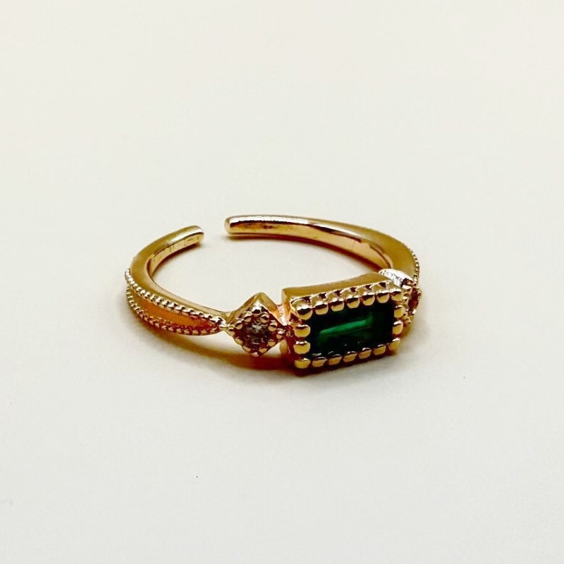 Olive Green Colorful Copper Rose Gold Plated Adjustable Luxury Grass Upward Zircon Ring