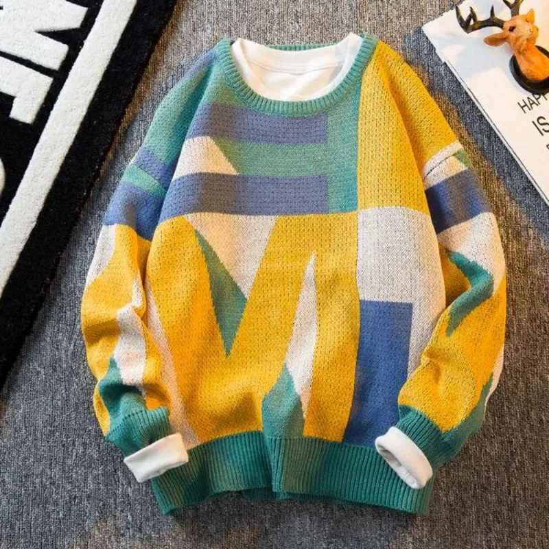 Crewneck Knitted Sweaters for Graphic Men Round Collar Man Clothes Brown Pullovers Cheap Order Spring Autumn T Shirt Baggy Tops M261016