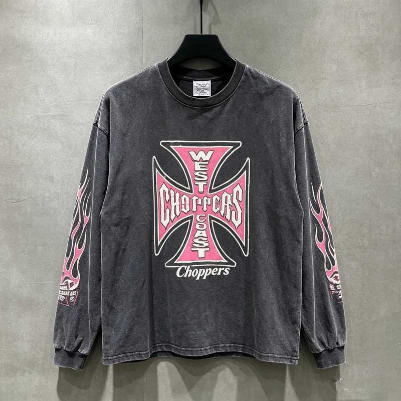 Red Cross Graphic West Coast Choppers Long Sleeve T Shirt Men Women Flame Printed Sleeved T-shrit High Quality Loose Tops Tee T261019