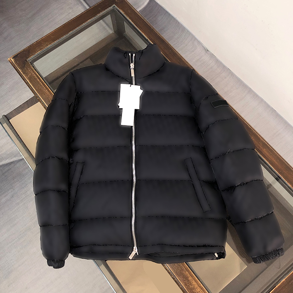 Luxury Designer Stand Collar Puffer Jacket, Unisex 90 White Duck Down Winter Coat, Full Zip Jacquard Warm Outerwear For Men Women