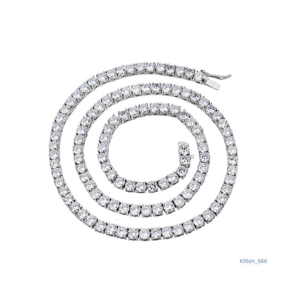 New Arrivals Jewelry 4mm VVS Moissanite Natural Diamond 925 Sterling Silver Gold Plated Tennis Chain Necklace for Men