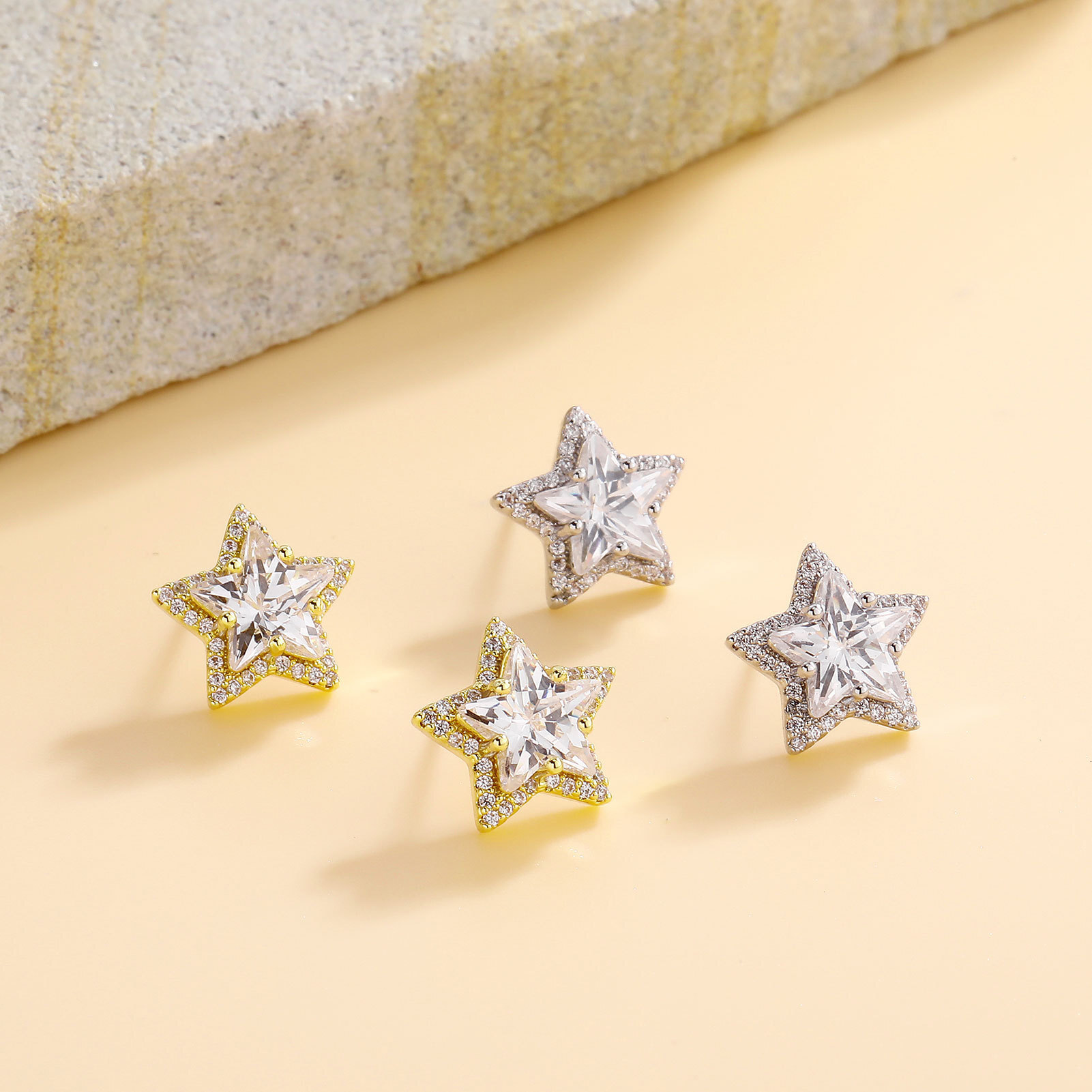 Real 18K 14K 10K Japanese and Korean Style Luxury Iced Star moissanite Earrings for Women, Light Out D VVS Diamond Luxury, High-End Feel, Elegant Ea