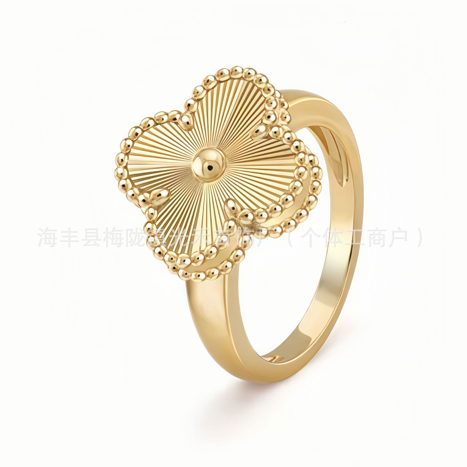 designer ring for women V Gold Four-Leaf Clover Ring With Diamond Thick Natural Mother-Of-Pearl Inlay vanlies cleef ring