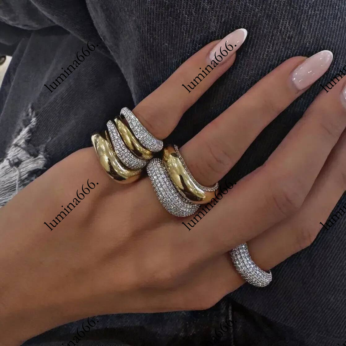 2025 NEW Fashion Design Wavy Stackable Gold Plating Ring Shiny Bling Cubic Zirconia For Women Trendy Daily Jewelry