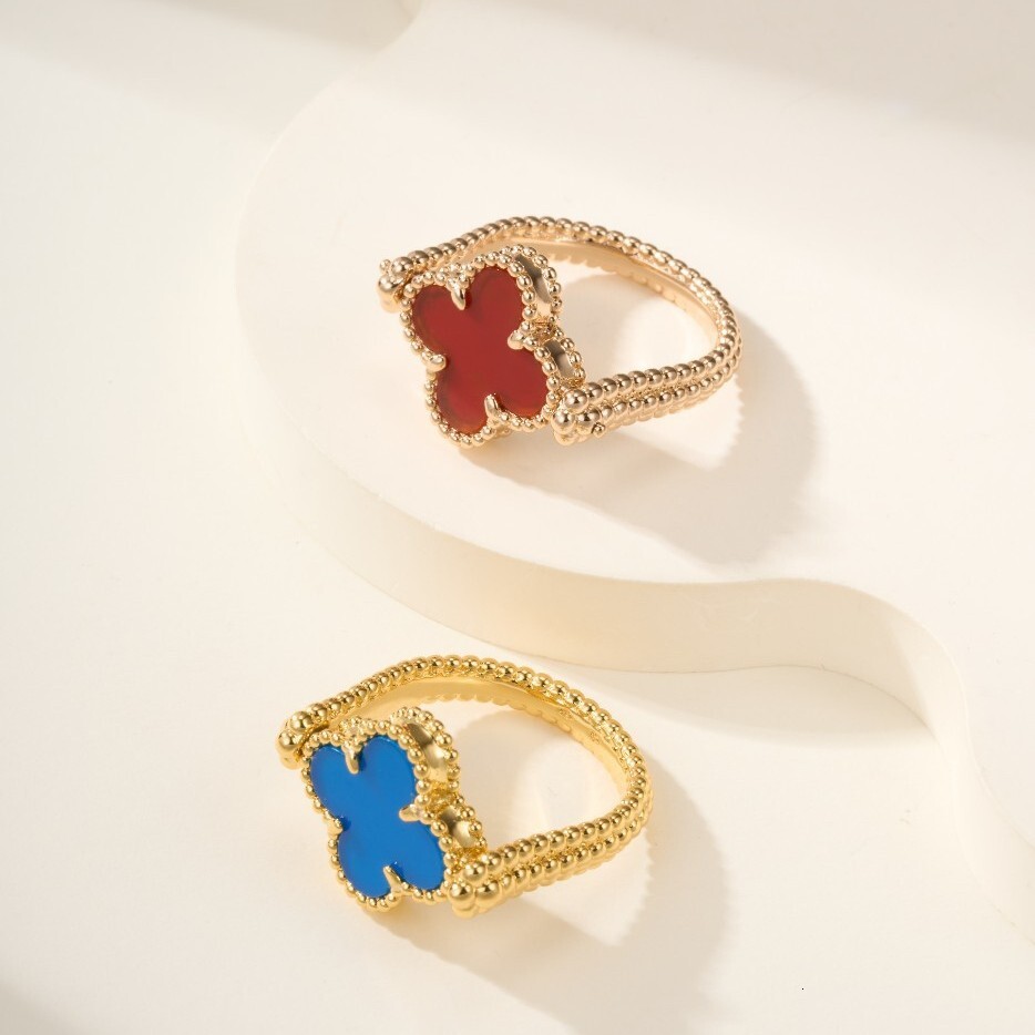 designer ring for women Four-Leaf Clover Ring With Double-Sided Beaded Edge Light Luxury Non-Fading Versatile Everyday Wear vanlies cleef ring