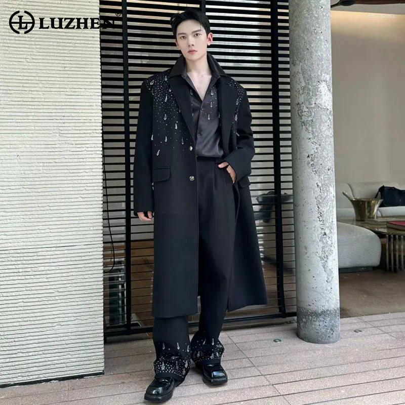 Stylish Diamond Patchwork Decorate Tassel Design Knee-length Trench Coat Men's Handsome Loose Windbreaker JY9412