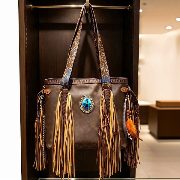 Sac à main tissé marron de styliste pour femmes, corde de taille, Style ethnique rétro, fourre-tout, accessoires à pompons multicolores, sac à ba