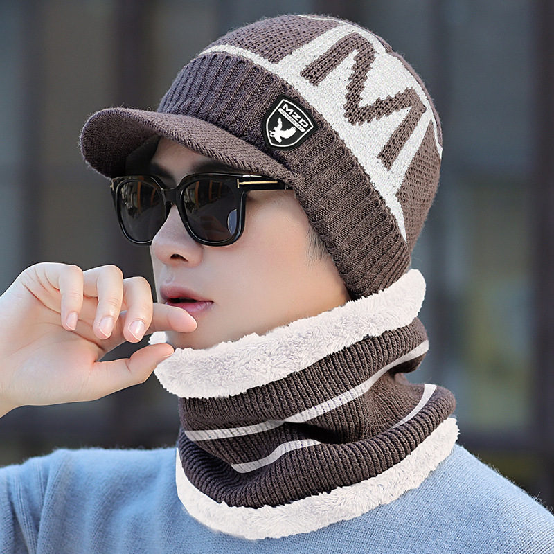 Men's Youth Warm Thick Knitted Wool Korean Style Trendy Fleece-Lined Autumn Winter Cotton Hat Cold-Proof Duckbill Cap Luxury Cap Brand Designer