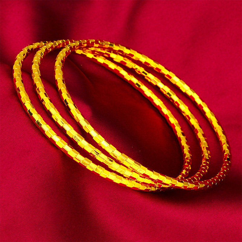 3pcs Wholesale 3mm Wide Bangle Bracelet Unopenable 24k Gold Plated Geometric Patterns Classic Fashion Jewelry Gift Bangle for Women