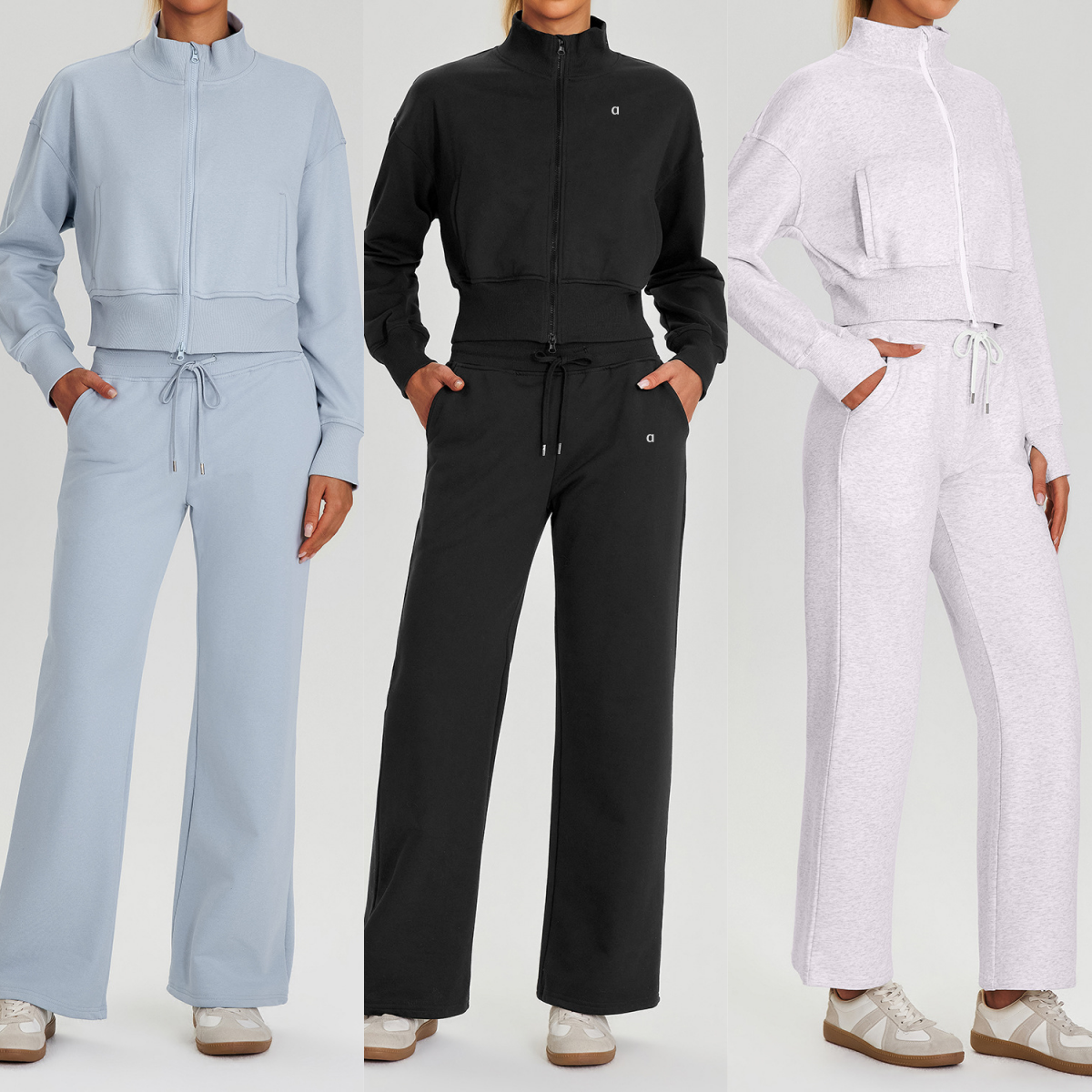 A3009 3D Silver Stand-Up Collar Sports Jacket Yoga Top With Pockets and Zipper Cardigan High-Waist Straight Leg Sports Pants Breathable Pullover