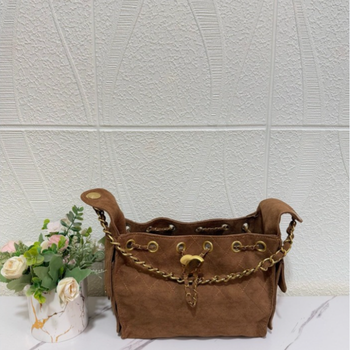 Vintage Diamond Quilted Bucket Bag for Women, Gold Chain Drawstring Hobo Bag Soft Leather Shoulder Crossbody Handbag