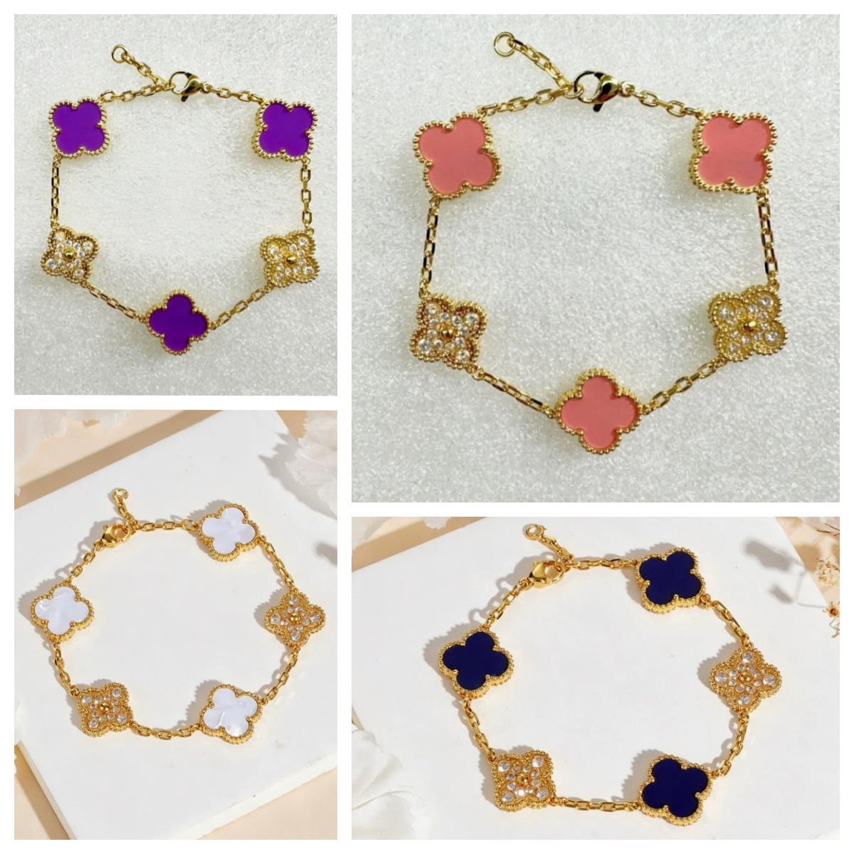 15MM Designer Four-Leaf Clover Grooved Five-Flower Diamond Bracelet Classic Jewelry luxury Women Jewelry High Quality