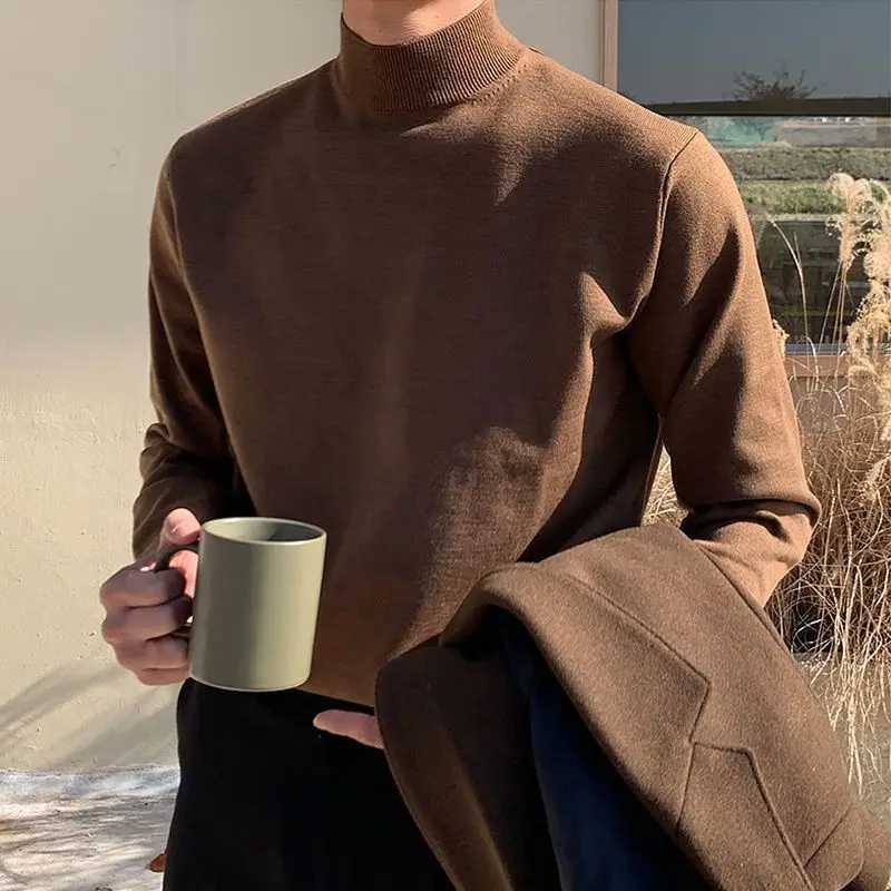 Long-slved Half-turtleneck Sweater for Men Korean Style Trendy Knitted Sweater with Bottoming Shirt Hong Kong Style Casual M261016