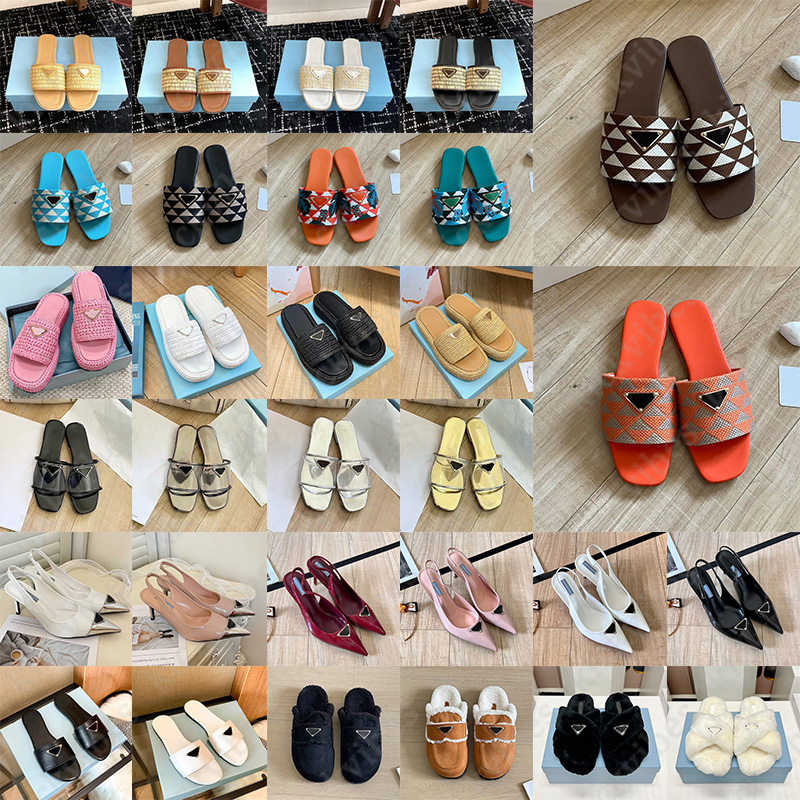 Hot Sale Designer Slippers Sandals Women Fashion White Black Pink Khaki lady fur Slide Summer Flat Mule Platform Flatform heel warm women luxury Dai