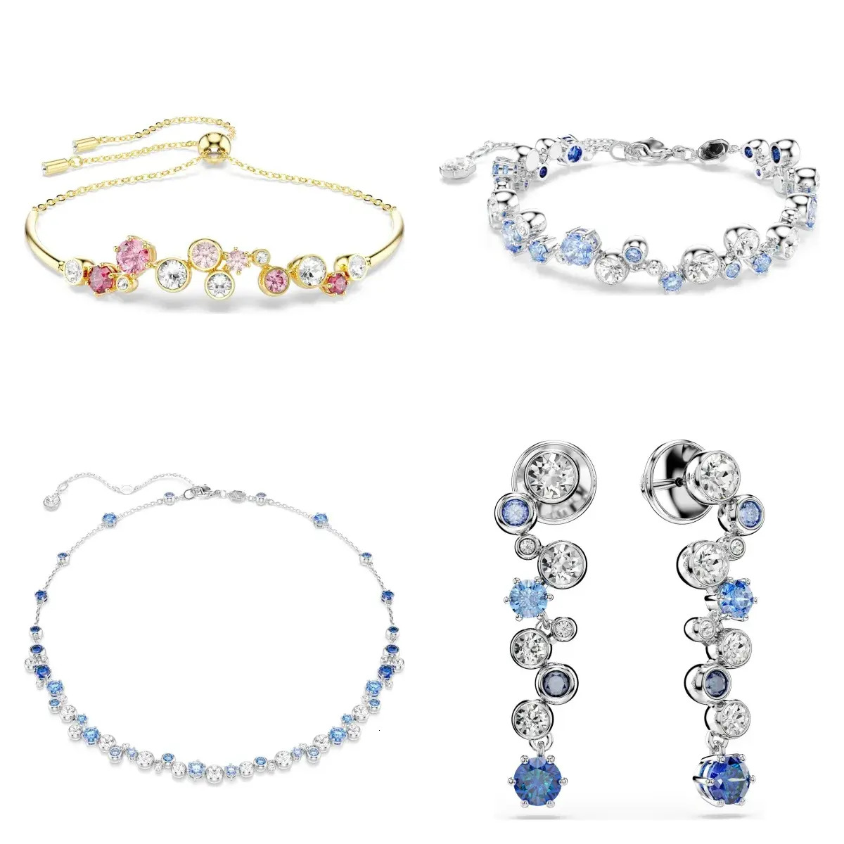 Charm Bracelet Luxury Austria Crystal Bubble Designer Bangle Earrings Necklace For Women Girls Cute Blue decorative Green Pink White Diamond Bracele