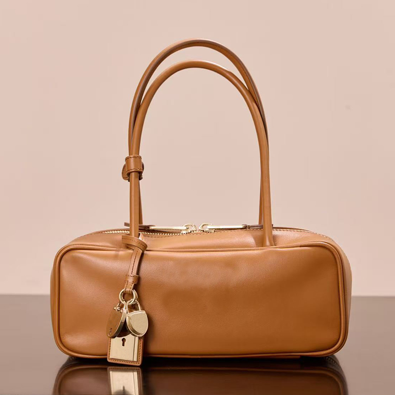 Designer Bag Luxury Bag handbag Boston Bag Mirror Quality Brown Genuine Leather Long Top Handle Retro Elegant Zipper Underarm Shoulder Bag For Women