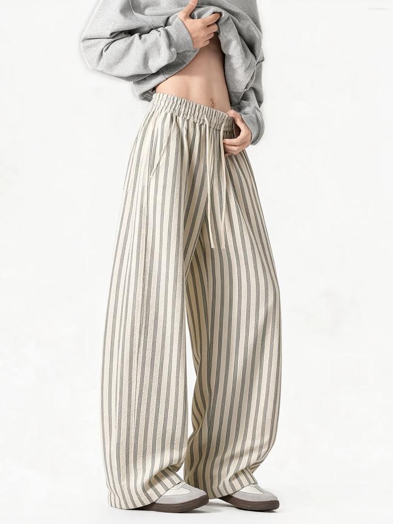 American Casual Striped Loose Wide Leg Pants Men Women Spring Autumn Style Draped Straight Leisure Trousers