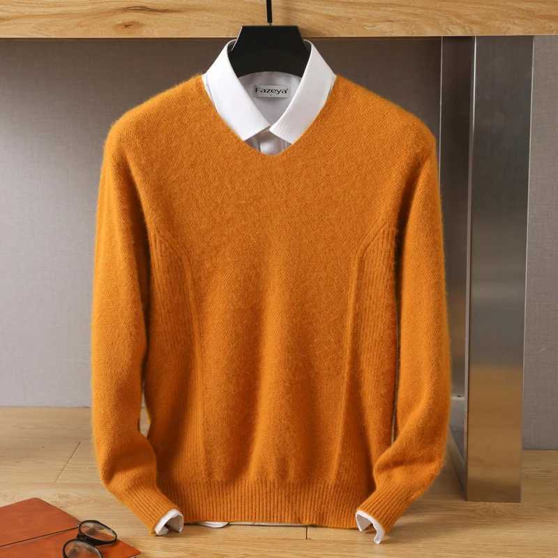 Cashmere Pure Mink Men's 100% Sweater V-Neck Pullovers Knit Large Size Mink Sweater Winter New Tops Long Slve Jumpers M261016