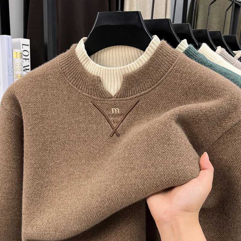 sweater Brand two-piece knitted fake men's new fashion letter embroidered pullover sweater plush thicken warm winter top M261016